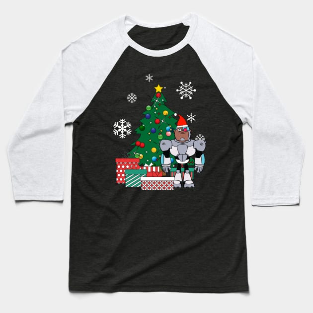 Teen Titans Cyborg Around The Christmas Tree Baseball T-Shirt by Nova5